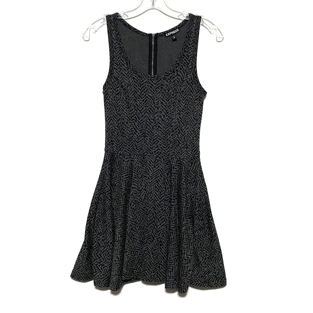 Express Dress Sleeveless Black Gray Animal Print Y2K 2012 VTG Womens XS Stretch